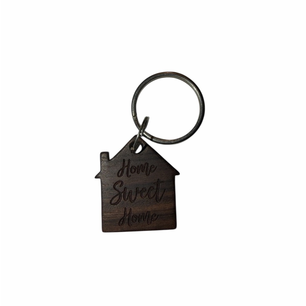 House-Shaped 'Home Sweet Home' Keychain - Dark Brown